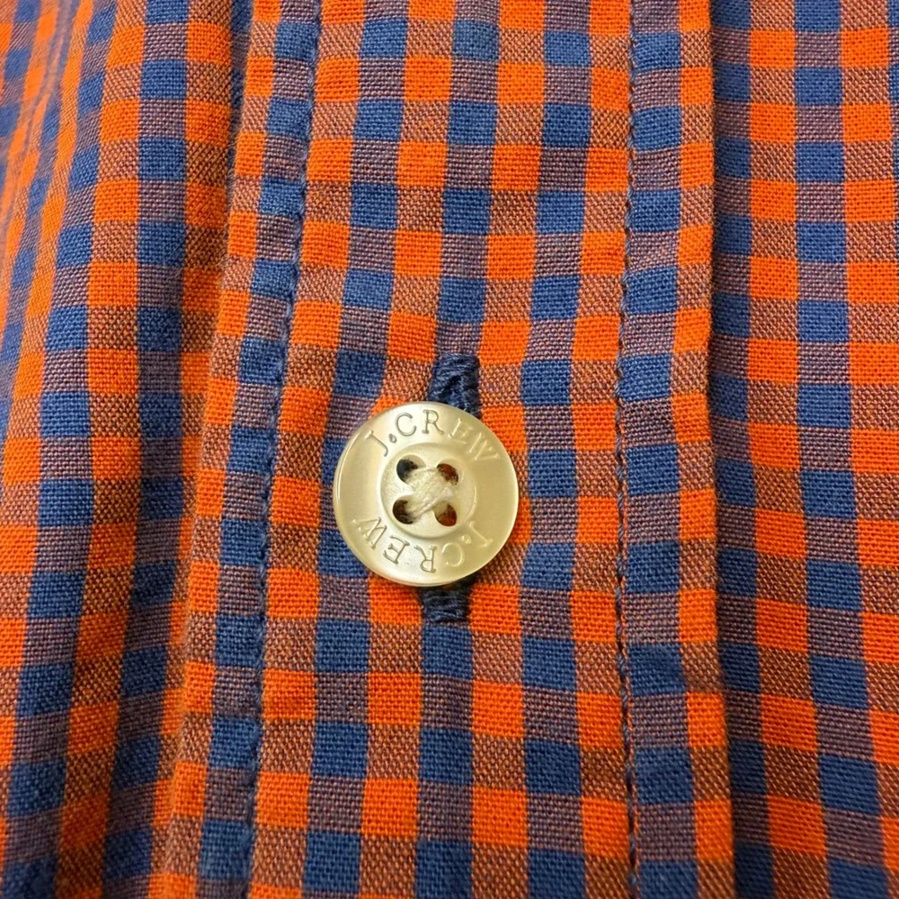 J.Crew Mens XL Orange Navy Blue Gingham Check Cotton Button Down Shirt LS